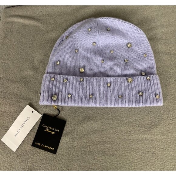 Charter Club Women\'s Lavender Embellished Cashmere Beanie Hat One Size NWT\'s main image 4